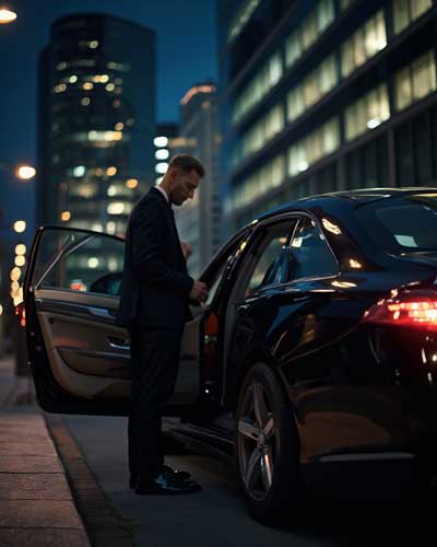 Limo Classic chauffeur waiting with a luxury vehicle